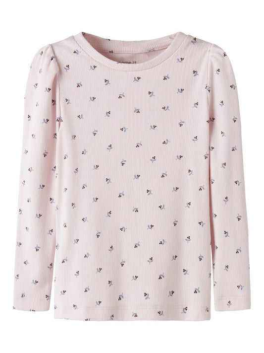 Topp Nicole Långärmad Ribbad Blommor Rosa