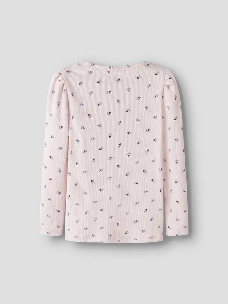 Topp Nicole Långärmad Ribbad Blommor Rosa