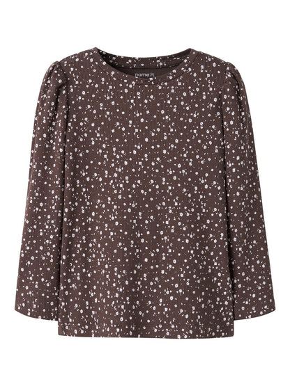 Topp Nicole Långärmad Ribbad Blommor Brun