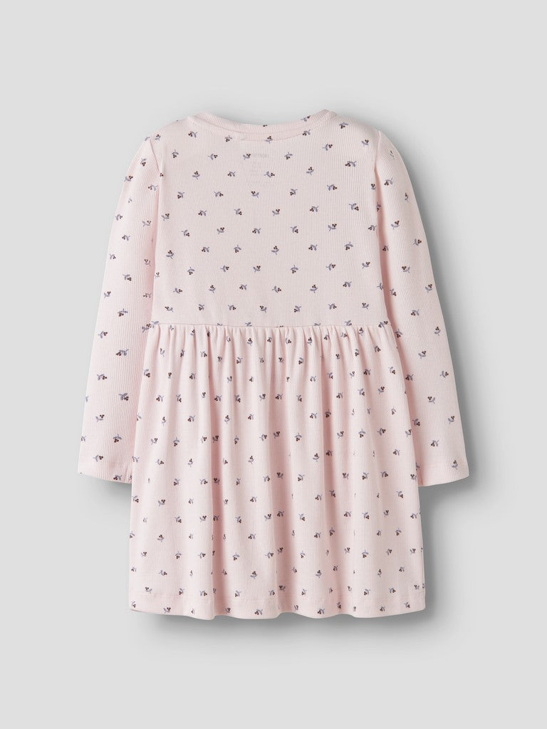 Klänning Nicole Långärmad Ribbad Blommor Rosa