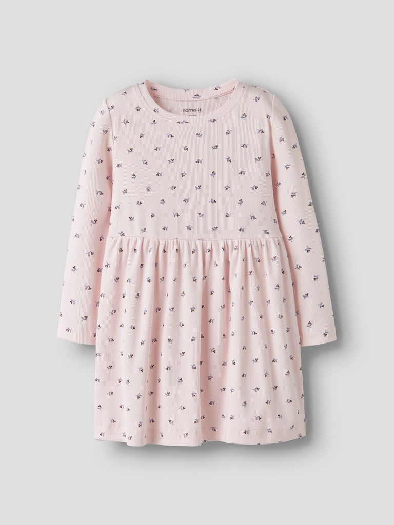 Klänning Nicole Långärmad Ribbad Blommor Rosa