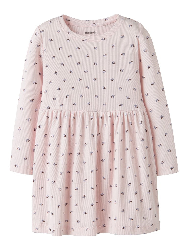 Klänning Nicole Långärmad Ribbad Blommor Rosa