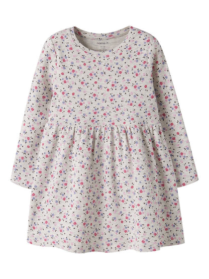 Klänning Nicole Långärmad Ribbad Blommor Beige