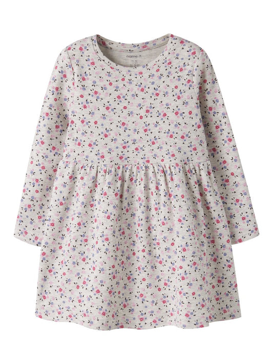 Klänning Nicole Långärmad Ribbad Blommor Beige