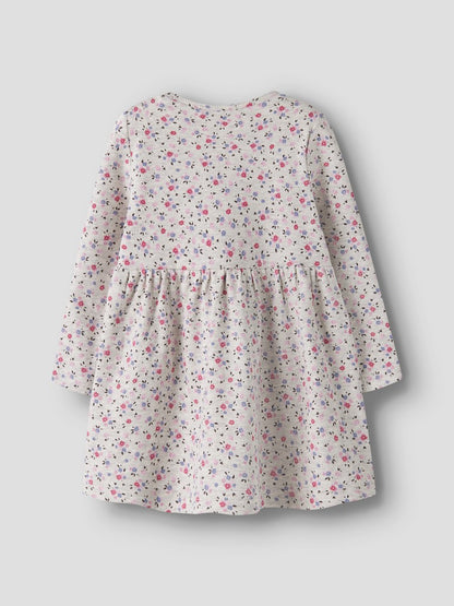 Klänning Nicole Långärmad Ribbad Blommor Beige