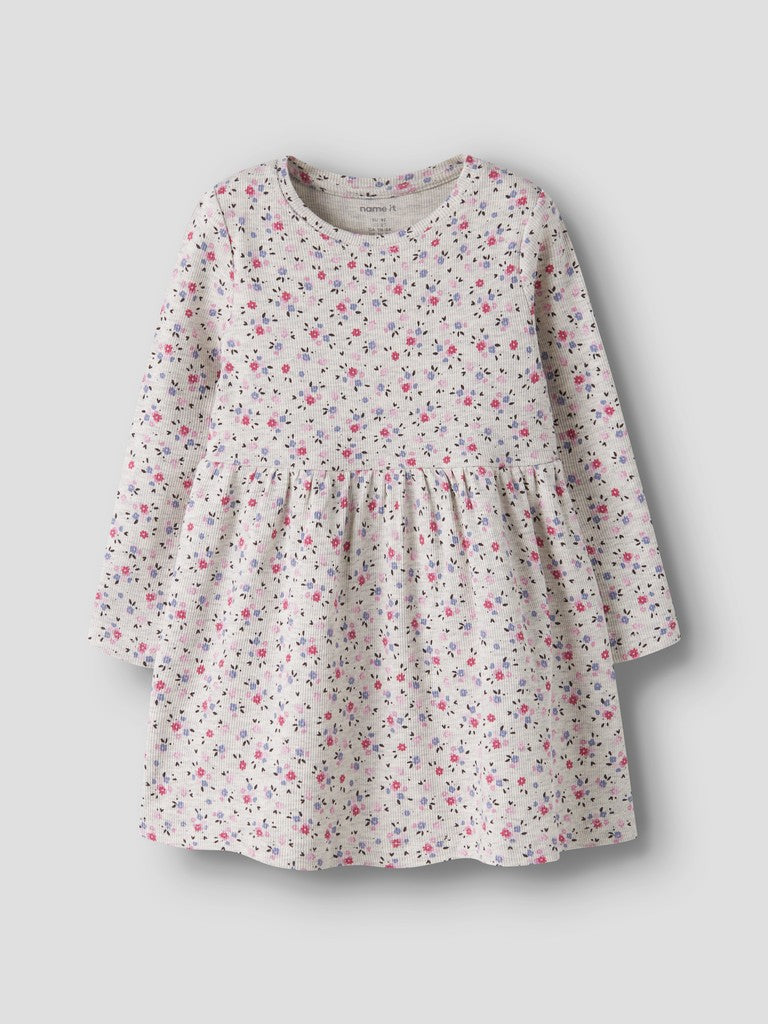 Klänning Nicole Långärmad Ribbad Blommor Beige