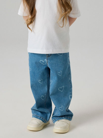 Jeans Supermjuka Raka Rose Hjärtan Blå