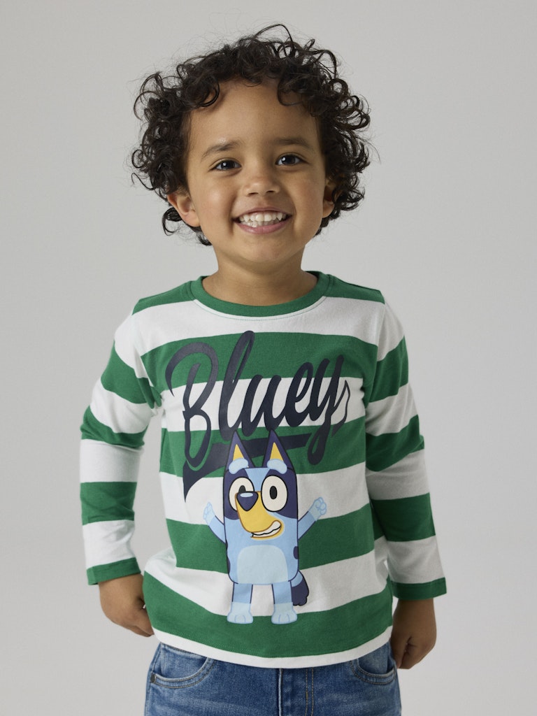 Långärmad Topp Bluey Justin Randig Grön/ Vit