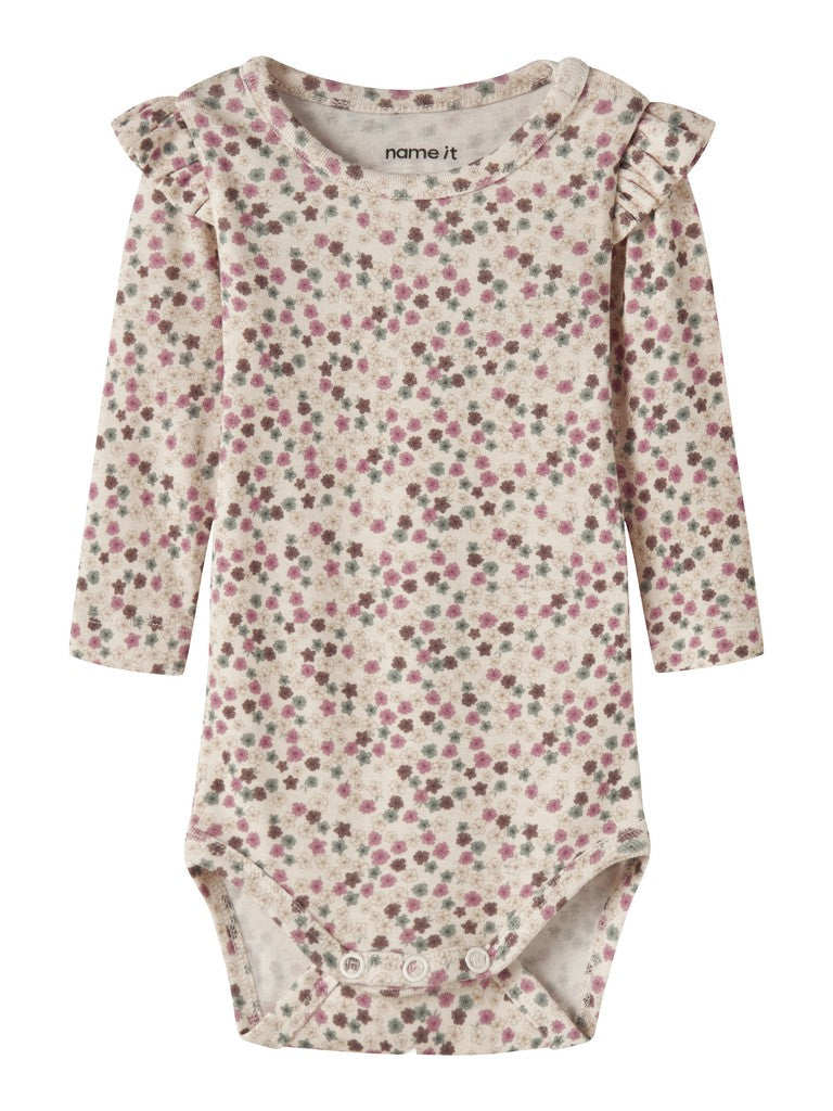 Body Långärmad Blommor Lianna Beige