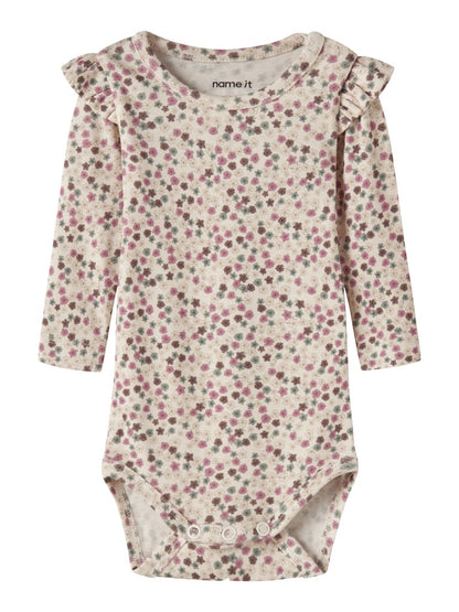 Body Långärmad Blommor Lianna Beige