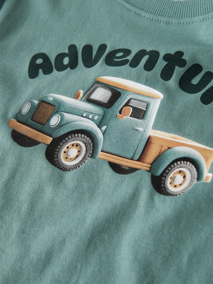 T-shirt Långärmad Lastbil Obrian Grön/ Turkos