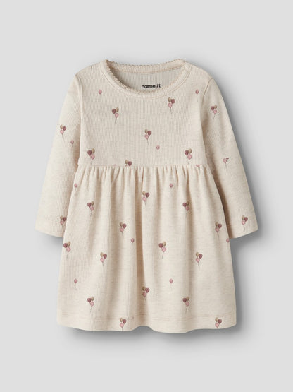 Klänning Ribbad Nabila Långärmad Ballonger Beige