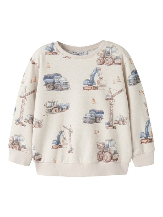 Sweattröja Grävmaskin Lastbil Traktor Nelson Beige