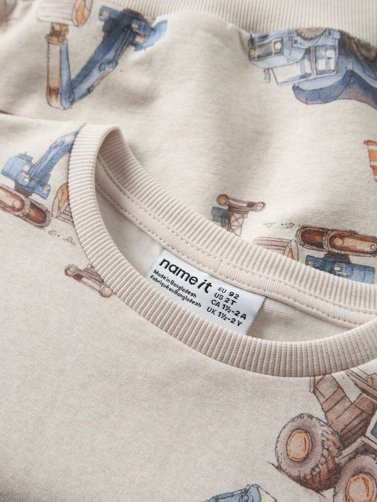 Sweattröja Grävmaskin Lastbil Traktor Nelson Beige