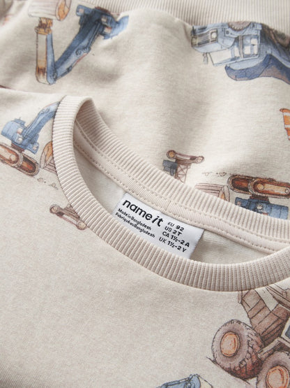Sweattröja Grävmaskin Lastbil Traktor Nelson Beige