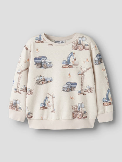 Sweattröja Grävmaskin Lastbil Traktor Nelson Beige