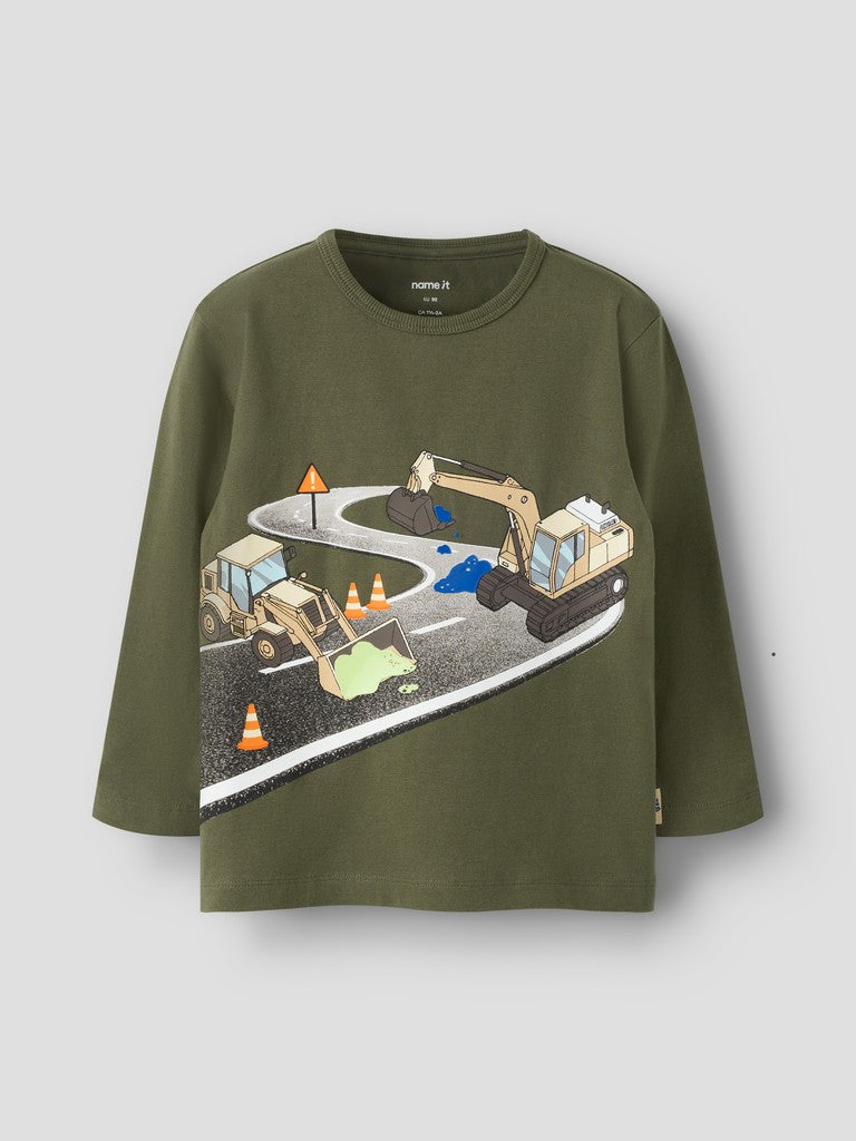 T-shirt Långärmad Grävmaskin Nick Grön