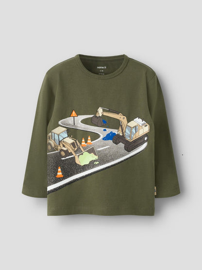 T-shirt Långärmad Grävmaskin Nick Grön