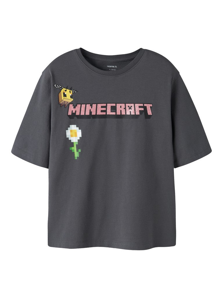 T-shirt Minecraft Kortärmad Syssi Glitter Grå