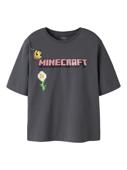 T-shirt Minecraft Kortärmad Syssi Glitter Grå