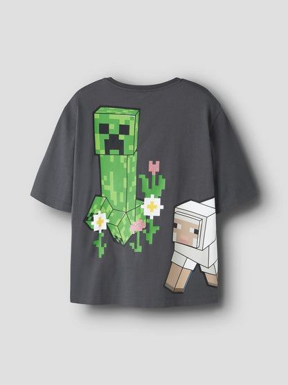 T-shirt Minecraft Kortärmad Syssi Glitter Grå