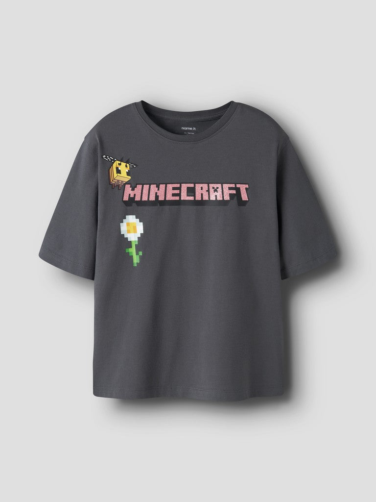 T-shirt Minecraft Kortärmad Syssi Glitter Grå