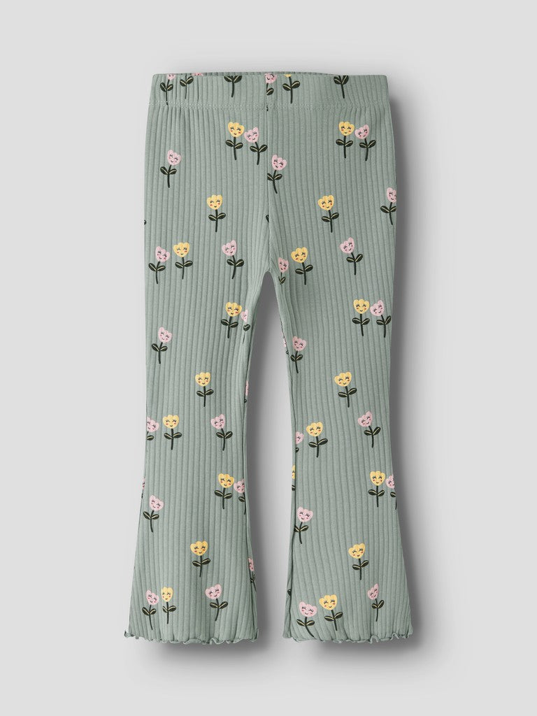Bootcut Byxa/Leggings Vemma  Ribbad Blommig Grön