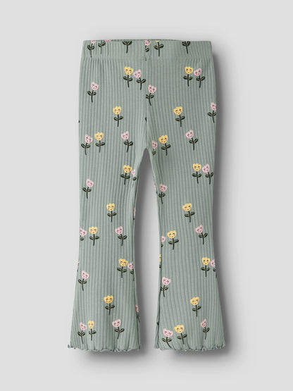 Bootcut Byxa/Leggings Vemma  Ribbad Blommig Grön