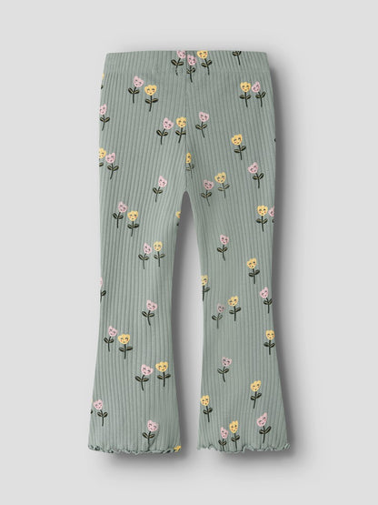 Bootcut Byxa/Leggings Vemma  Ribbad Blommig Grön