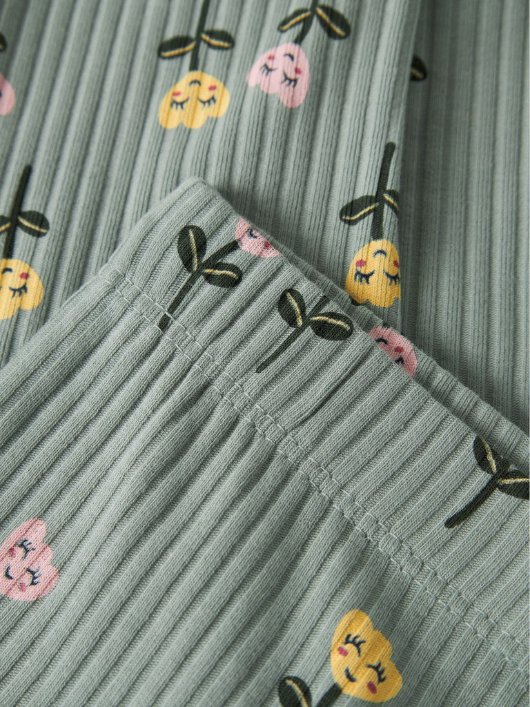 Bootcut Byxa/Leggings Vemma  Ribbad Blommig Grön