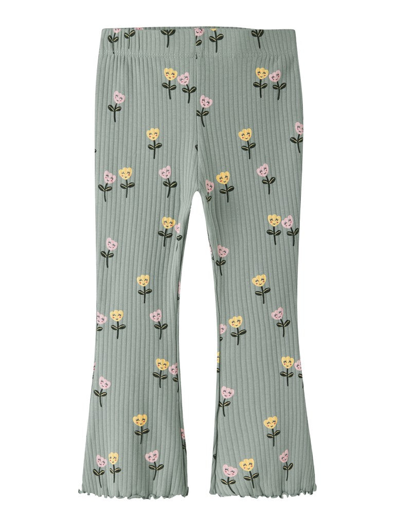 Bootcut Byxa/Leggings Vemma  Ribbad Blommig Grön