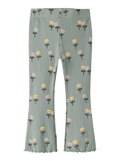 Bootcut Byxa/Leggings Vemma  Ribbad Blommig Grön