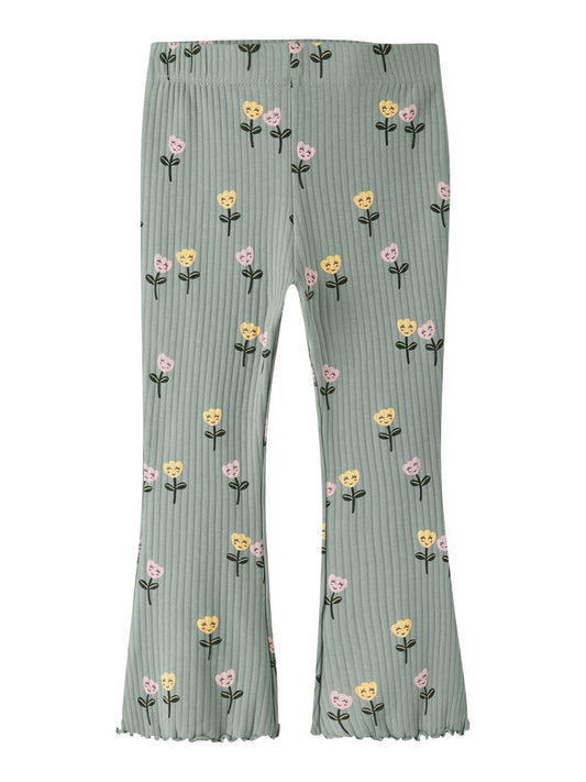 Bootcut Byxa/Leggings Vemma  Ribbad Blommig Grön