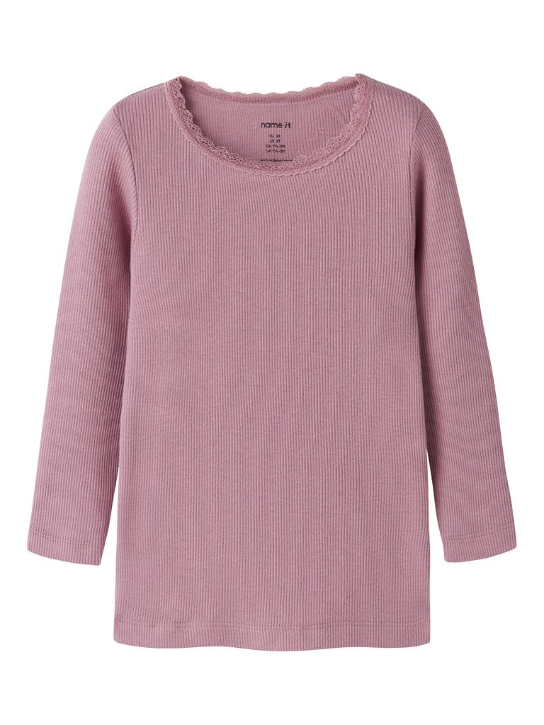 Långärmad Topp Kab Ribbad M Spetsdetalj Rosa