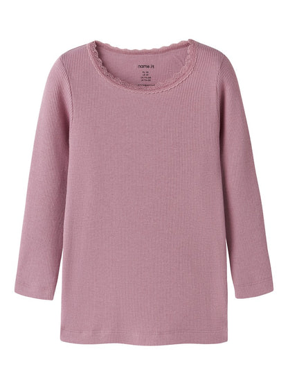 Långärmad Topp Kab Ribbad M Spetsdetalj Rosa