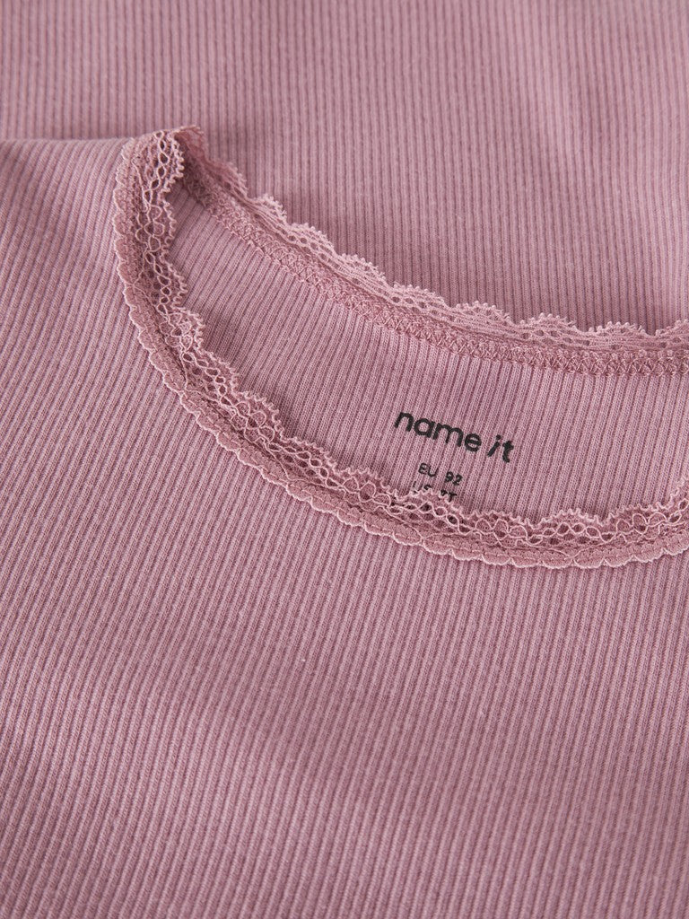 Långärmad Topp Kab Ribbad M Spetsdetalj Rosa