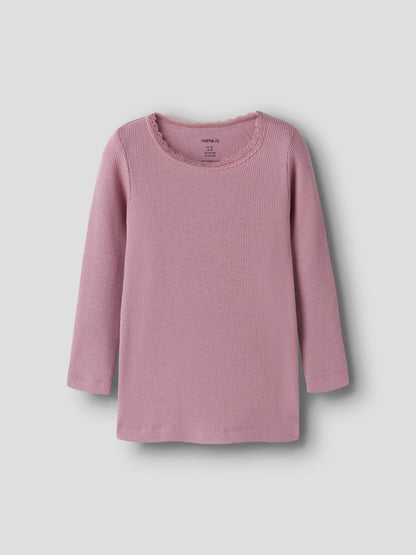 Långärmad Topp Kab Ribbad M Spetsdetalj Rosa
