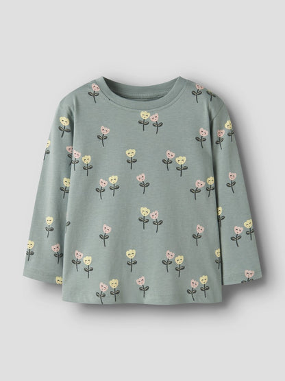 Långärmad Topp Blommor Velda Grön
