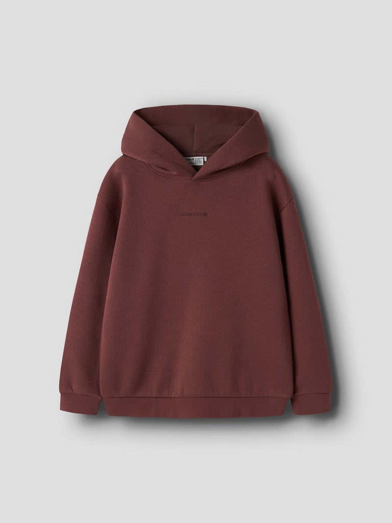 Hoodie Roen Enfärgad Vinröd