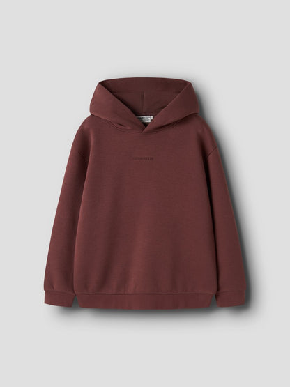 Hoodie Roen Enfärgad Vinröd