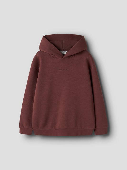 Hoodie Roen Enfärgad Vinröd