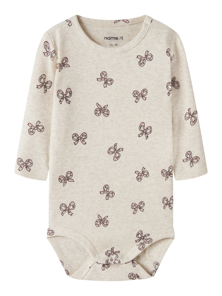 Body Rulies Ribbad Långärmad Mönstrad Rosetter Beige