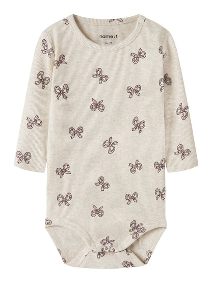 Body Rulies Ribbad Långärmad Mönstrad Rosetter Beige