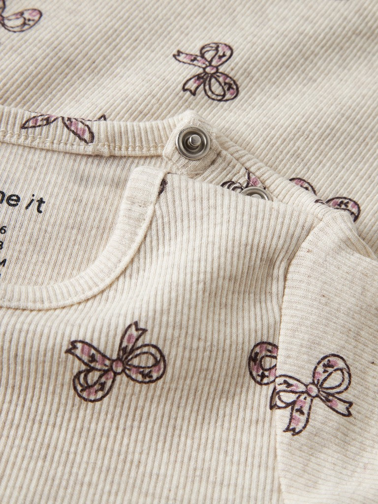 Body Rulies Ribbad Långärmad Mönstrad Rosetter Beige