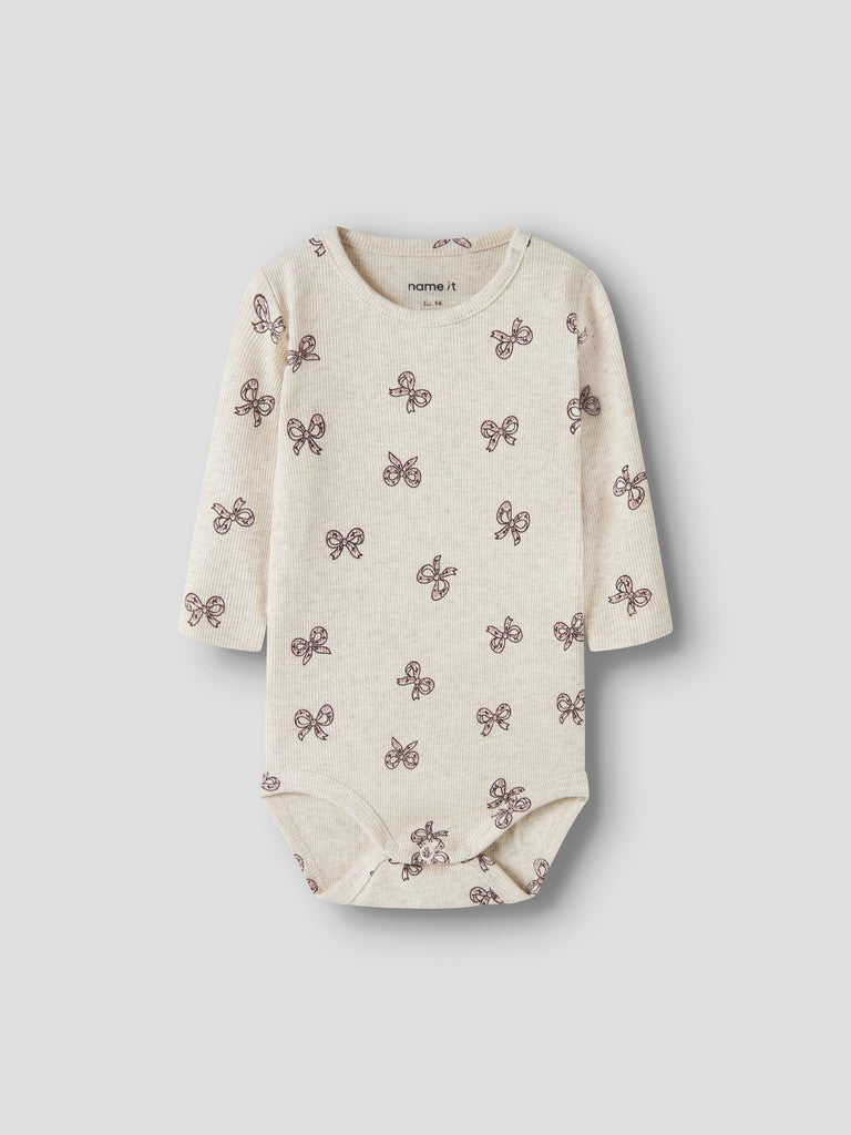 Body Rulies Ribbad Långärmad Mönstrad Rosetter Beige