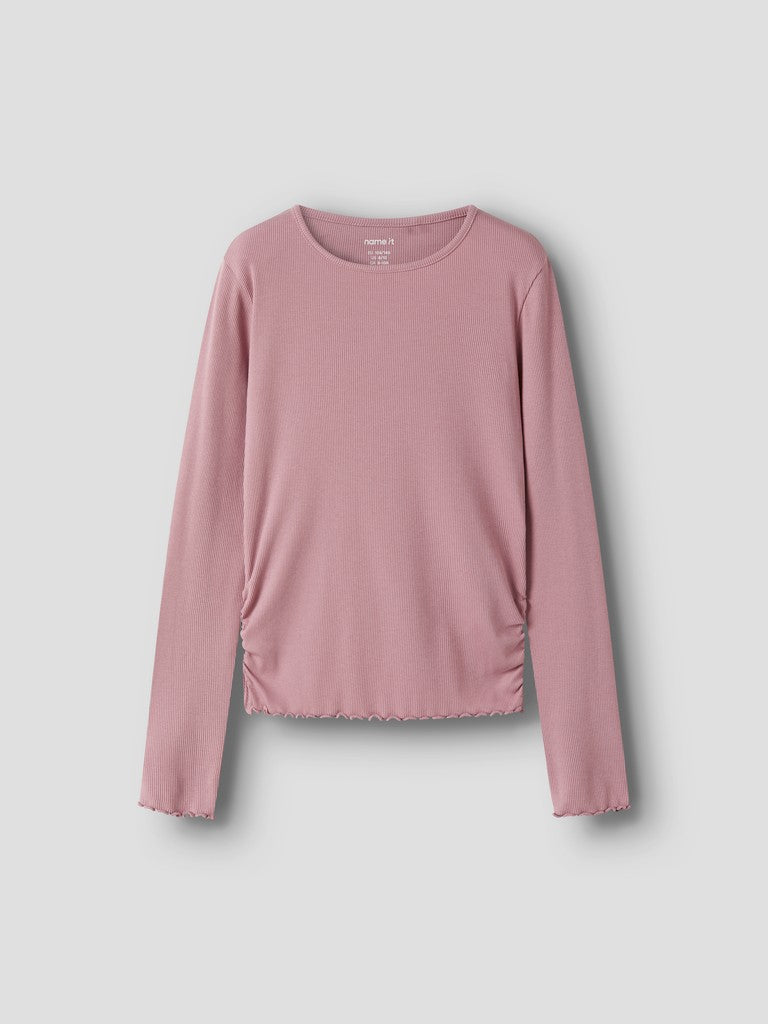Topp Långärmad Vemia Rynk Enfärgad Rosa