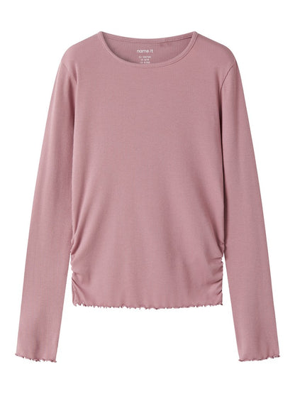 Topp Långärmad Vemia Rynk Enfärgad Rosa