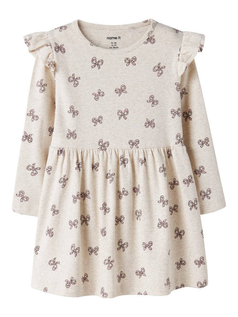 Klänning Rulies Långärmad Ribbad Rosetter Beige