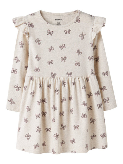 Klänning Rulies Långärmad Ribbad Rosetter Beige