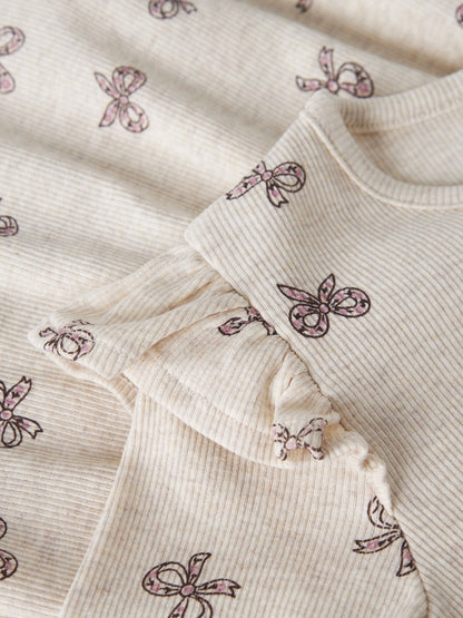 Klänning Rulies Långärmad Ribbad Rosetter Beige